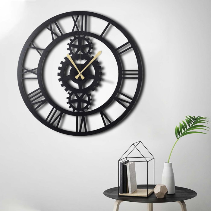 Wallity Gear XL Reloj de pared decorativo de metal Negro